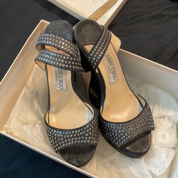 Jimmy Choo Studded Pablo Platform Wedges Metallic - Picture 2 of 10